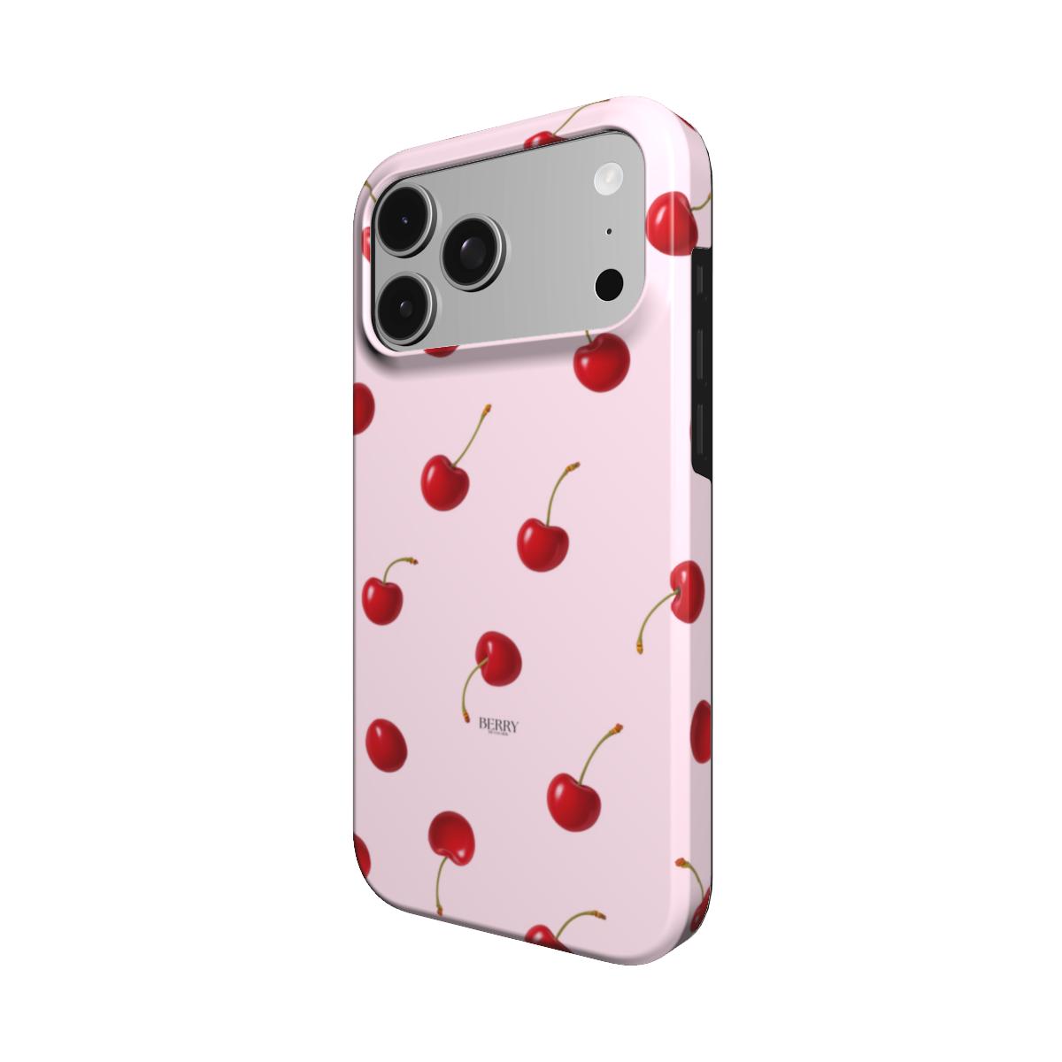 Custodia per iPhone con motivo di ciliegie colore: rosa antico – Cherry Kisses Rose