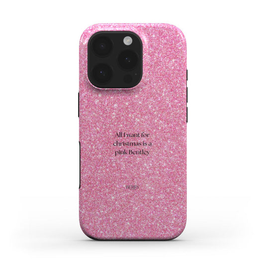 Θήκη iPhone με λαμπερό σχέδιο χρώμα: ροζ – All I want for christmas is a pink Bentley Glam