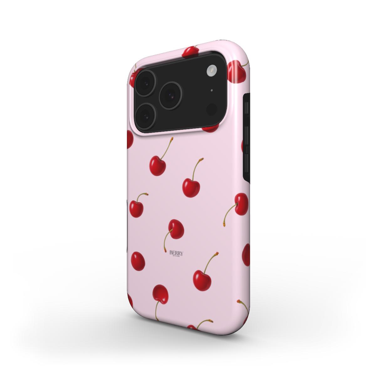 Custodia per iPhone con motivo di ciliegie per un look personale – Cherry Kisses Rose