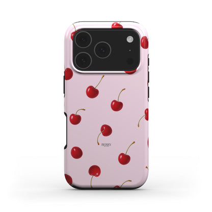 Custodia per iPhone con motivo di ciliegie colore: rosa antico – Cherry Kisses Rose