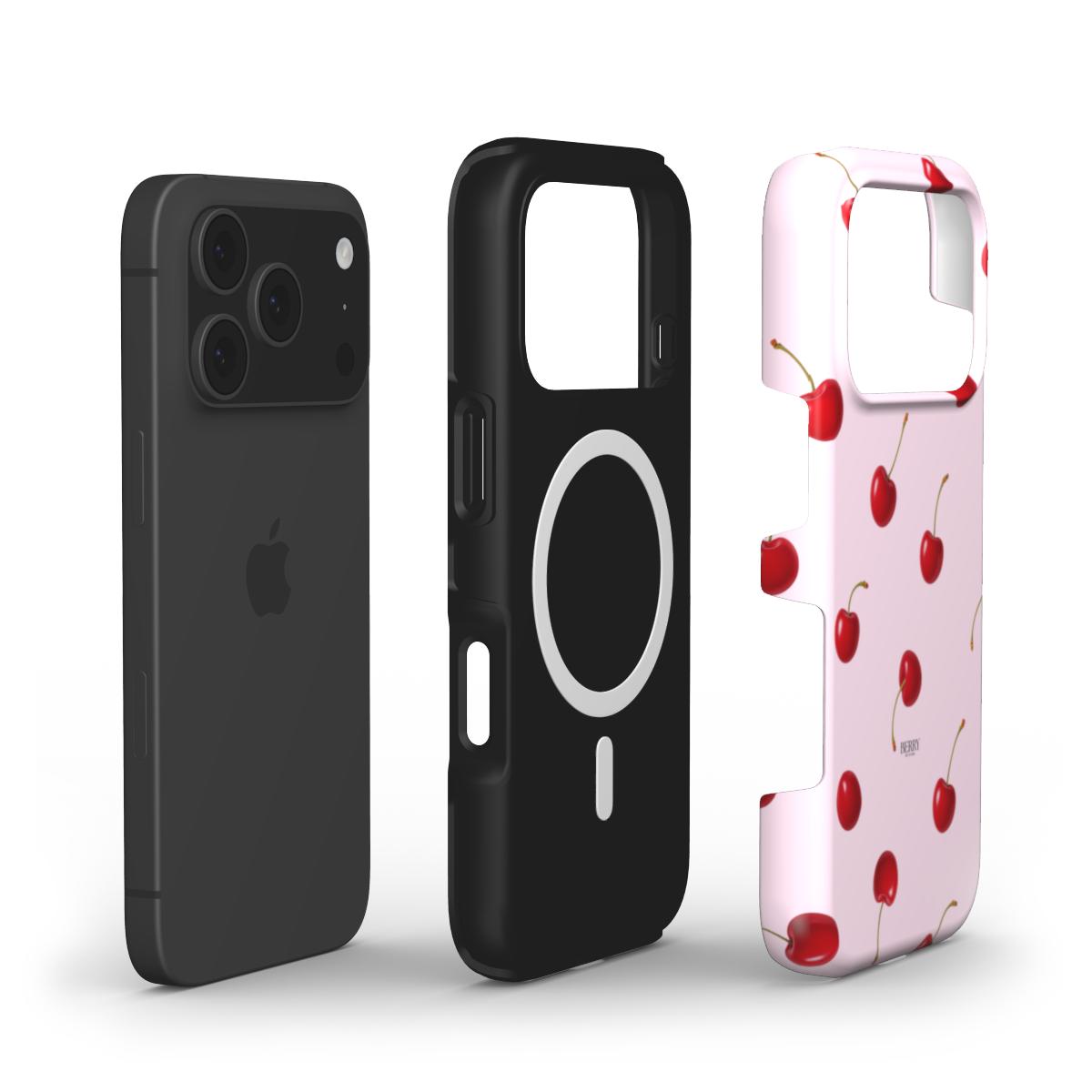 Custodia per iPhone con motivo di ciliegie colore: rosa antico – Cherry Kisses Rose