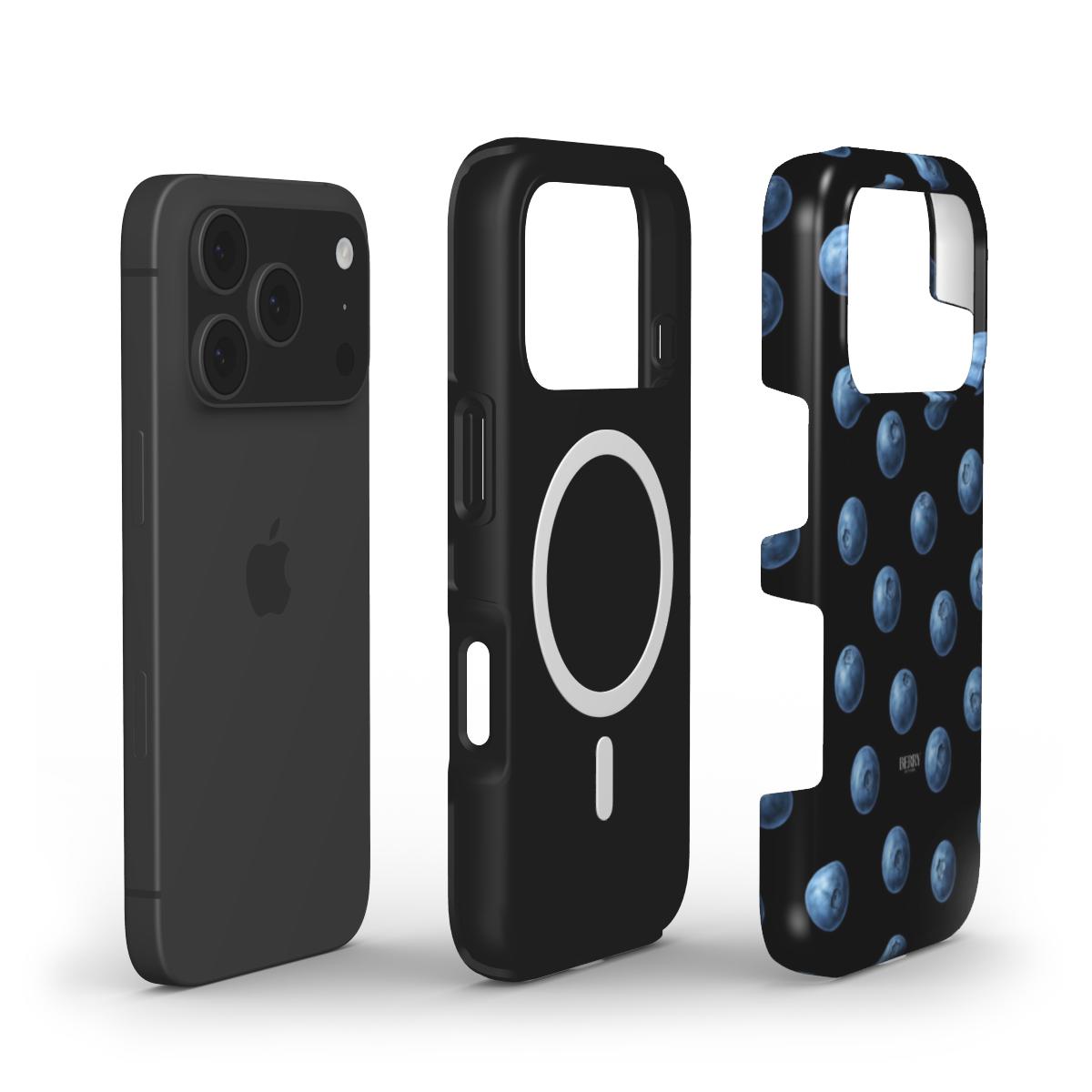 Funda para iPhone con diseño elegante color: azul – Blueberry Kisses Midnight