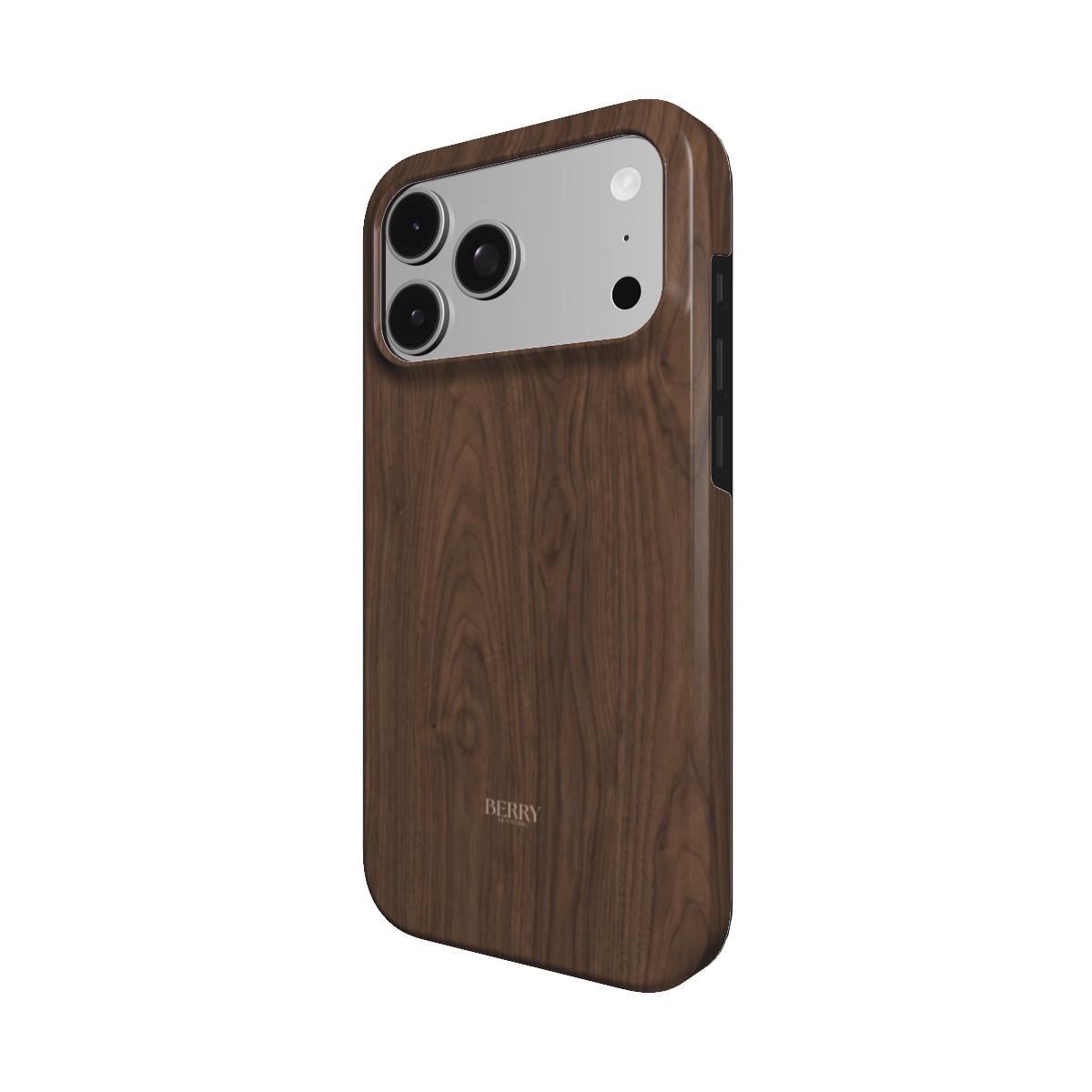 iPhone case with wood grain pattern in brown – Walnut iPhone MagSafe