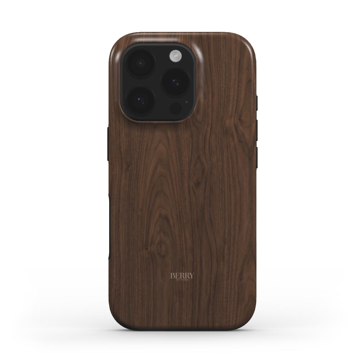 iPhone case with wood grain pattern in brown – Walnut iPhone MagSafe