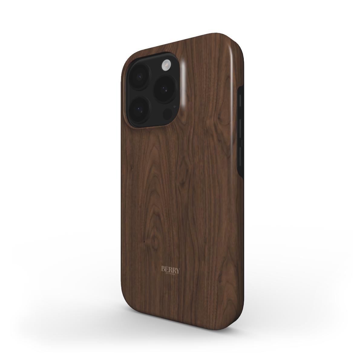 iPhone case with wood grain pattern in brown – Walnut iPhone MagSafe